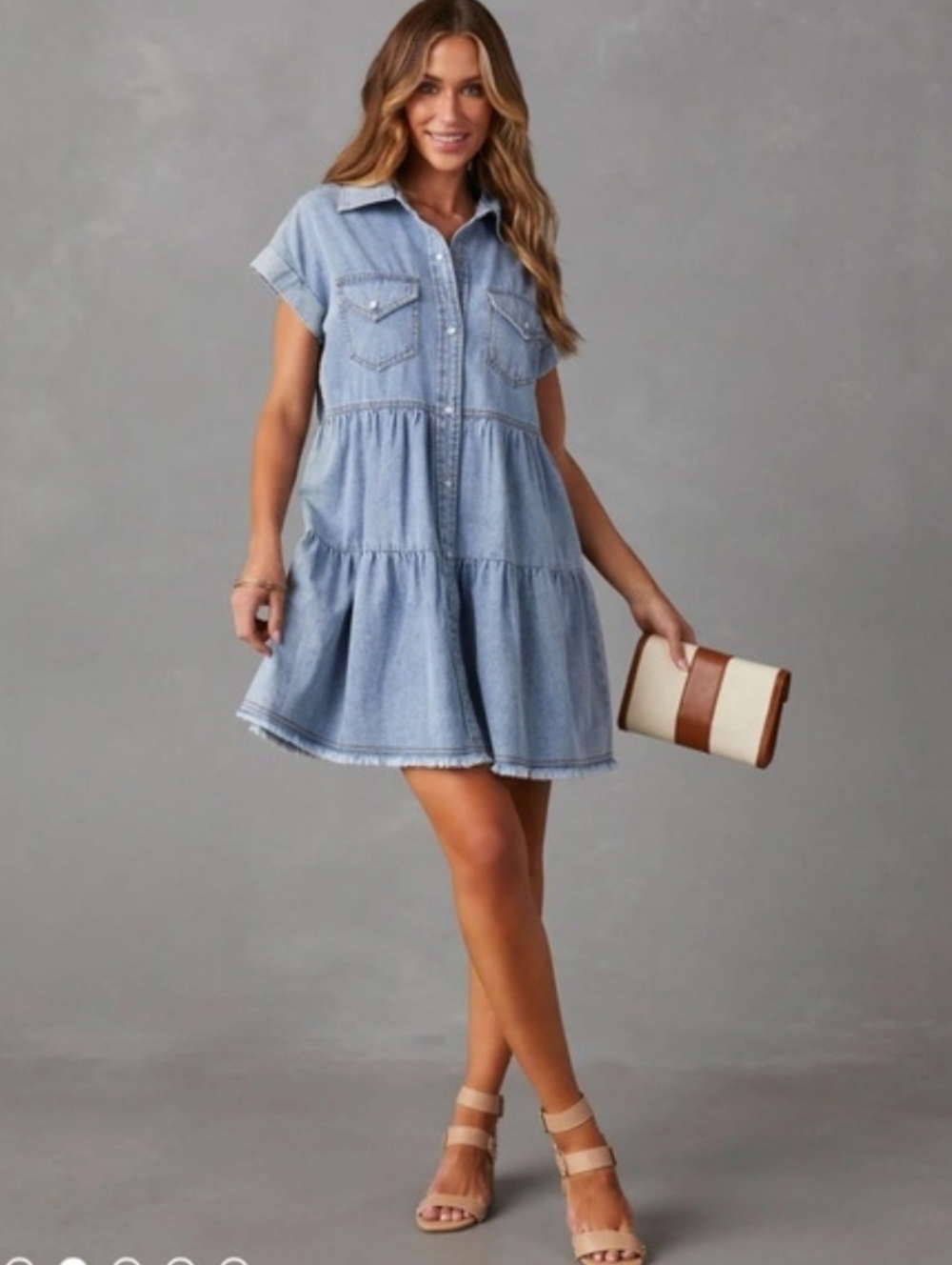 VICI Tiered Denim Babydoll Dress. Sz: Small